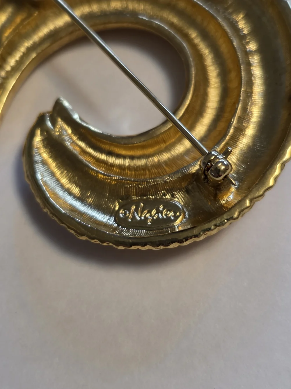 Vtg Napier Polished and Textured Gold-Tone Swirl Brooch